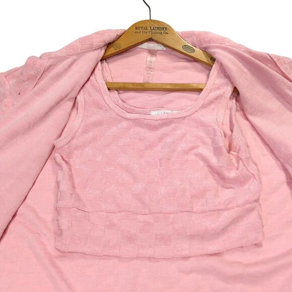 Talulah Terry Knit Top and Bra Set Size S Pink Check Short Sleeve PJs Loungewear - Picture 3 of 5